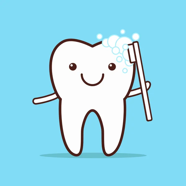 Diente con cepillo de dientes — Vector de stock