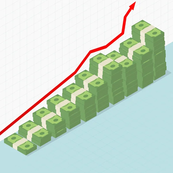 Gráfico ascendente e dinheiro — Vetor de Stock