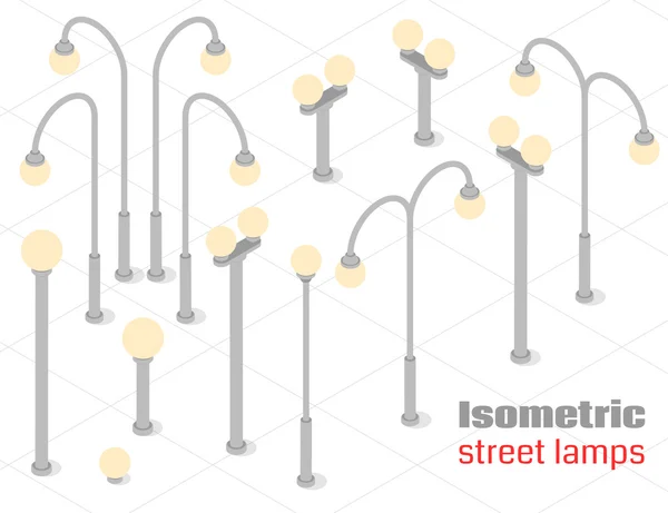 Isometric street lamps set. — Stock Vector