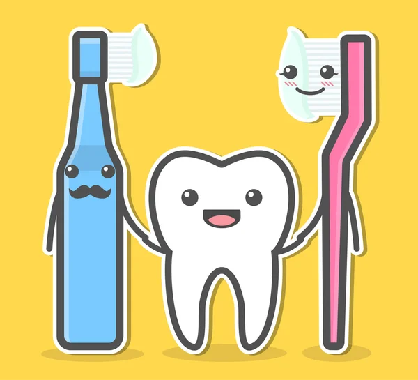 Cepillos de dientes y dientes . — Vector de stock