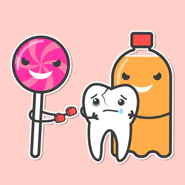 Soda and lollipop bully tooth. — Stock Vector