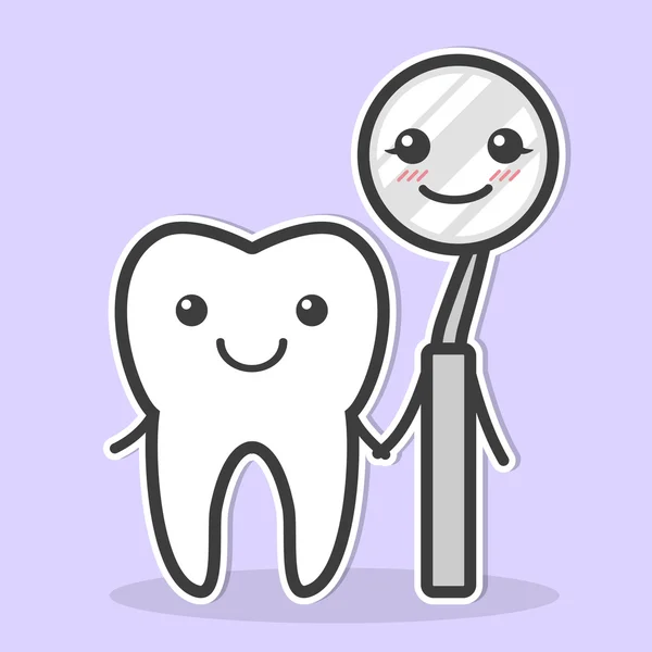 El diente y el espejo dental son amigos. . — Vector de stock