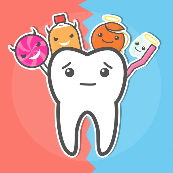 Dulces versus higiene concepto dental . — Vector de stock
