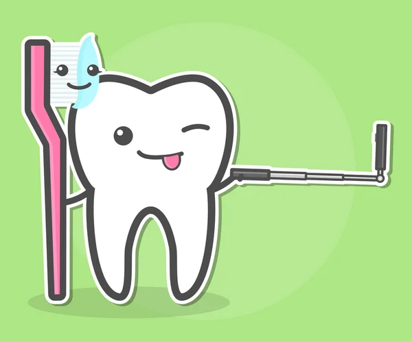 Brosse à dents et à dents fait selfie . — Image vectorielle