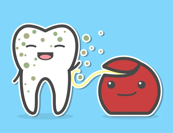 Filo interdentale pulizia dente sporco . — Vettoriale Stock