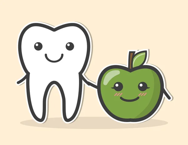Gesunde Zähne und Äpfel. — Stockvektor