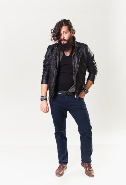 young guy in a black leather jacket