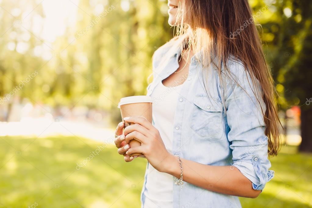 smiling  woman with coffee