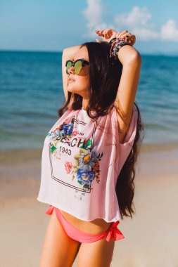 girl  on the beach after sunset