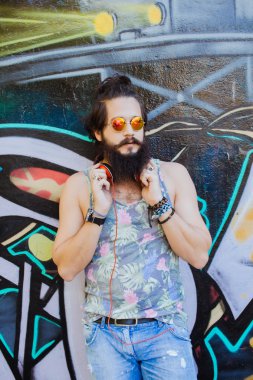 guy with  listening  music with headphones