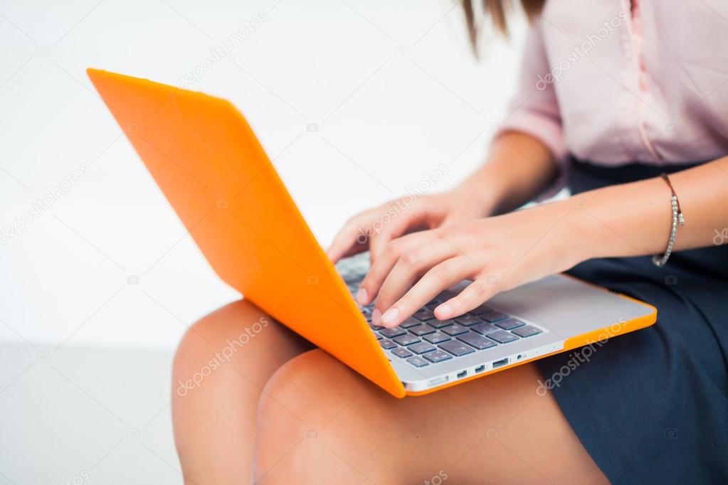 beautiful girl working on laptop