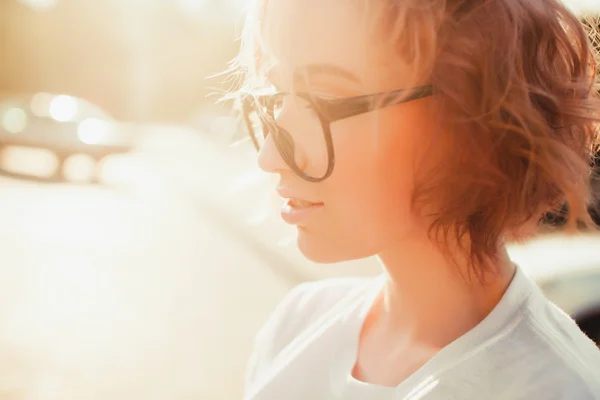 blonde woman in casual spring outfit