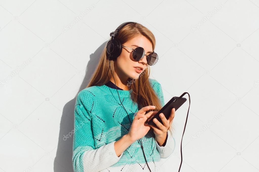 hipster woman listening music