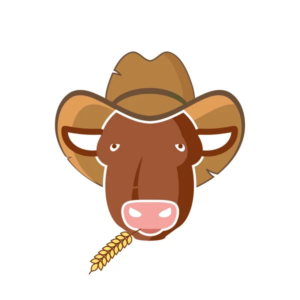 Tête de taureau de style dessin animé avec chapeau de cow-boy — Image vectorielle