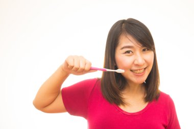 diş fırçası ile çekici çıplak kadın. beyaz izole.