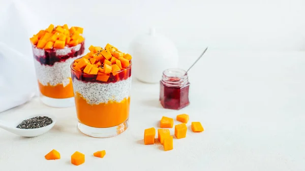 Close Chia Pudding Pumpkin Yogurt Vegetables Fruits Stock Fotó