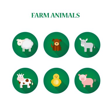 Çiftlik hayvanları ile düz izole tasarım simgeler kümesi