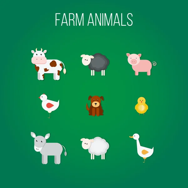 Conjunto de ícones de design plano com animais de fazenda — Vetor de Stock