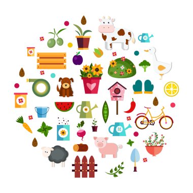 Vektör çiftlik hayatı, doğa illüstrasyon