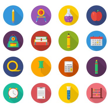 Modern düz simge vektör çizim koleksiyonu uzun gölge ile