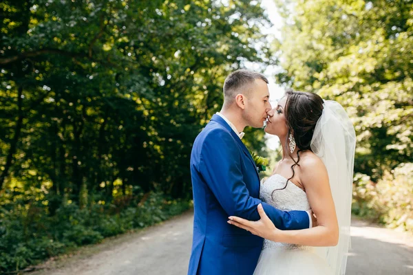 Colpo nuziale di sposa e sposo in parco — Foto Stock
