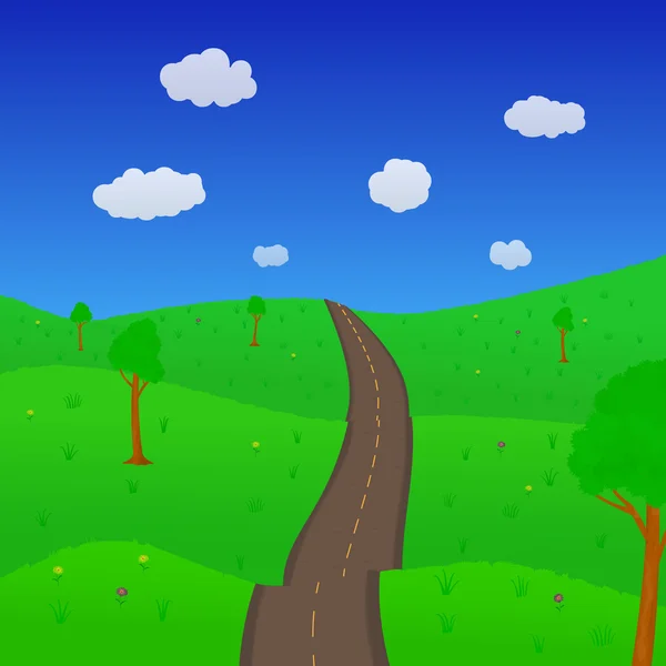 Cartoon Road i sommar — Stock vektor