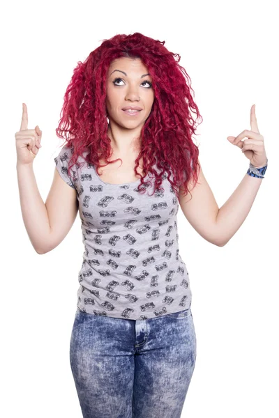 İşaret ve yukarı doğru seyir kadın.