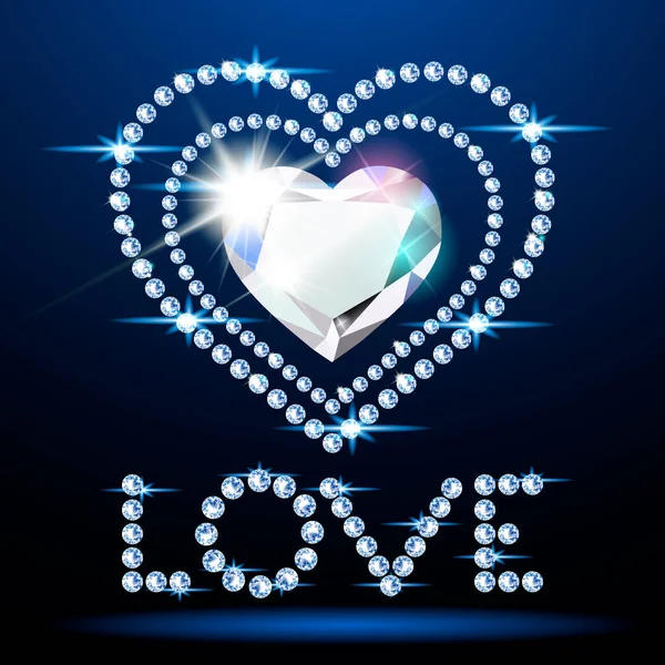 Corazón de diamante neón — Vector de stock