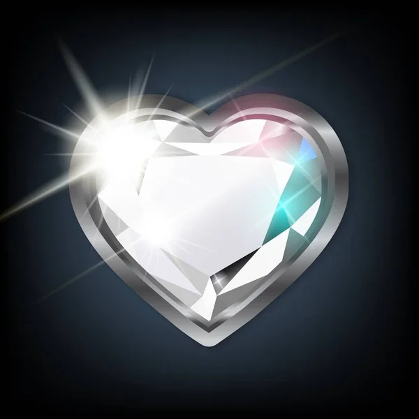 Diamante brillante en forma de corazón con oro blanco — Vector de stock