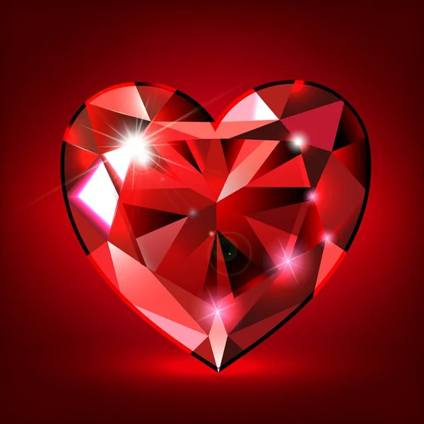 Ruby hjärta formad på röd bakgrund vektor — Stock vektor
