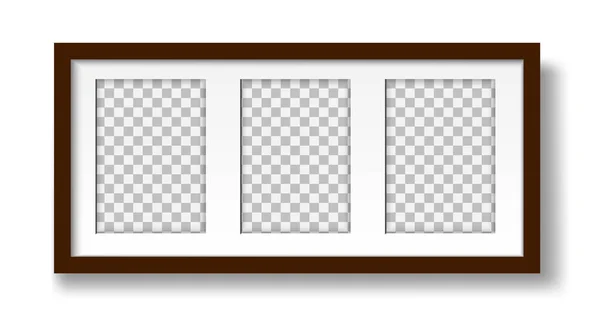 Frame voor drie foto 's met passepartout op de muur mockup — Stockvector