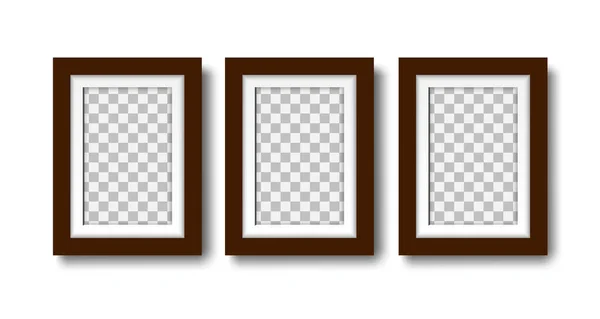 Three photo frames with passepartout on the wall mockup — Stock Vector