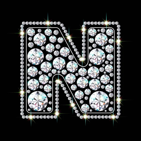 Lettre N faite de diamants étincelants vecteur eps 10 — Image vectorielle