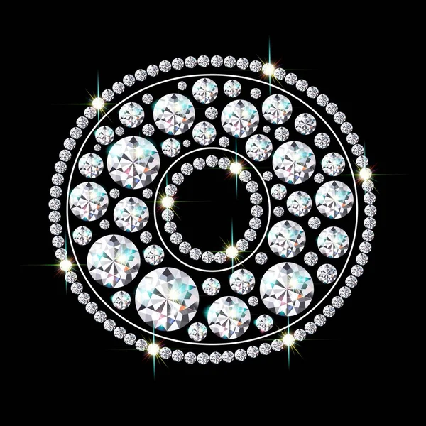 Letra O hecha de diamantes brillantes vector eps 10 — Vector de stock