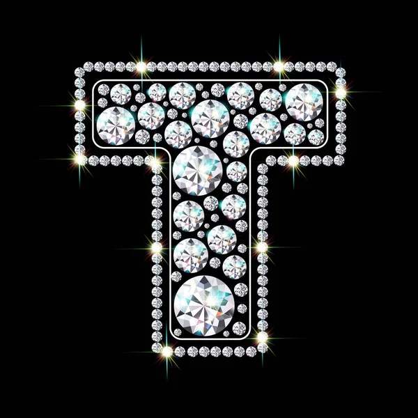 Letra T hecha de diamantes brillantes vector eps 10 — Vector de stock