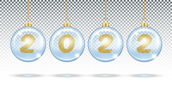 Transparent Christmas balls 2022 gold vector realistic eps 10 — Stock Vector