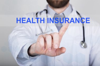 teknolojisi, Internet ve ağ tıp kavram - tıp doktoru sanal ekranlarda sağlık sigortası düğmeye basmadan. Internet teknolojileri tıpta