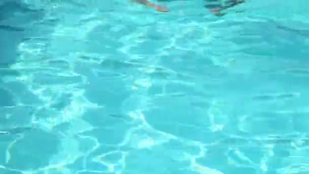 Young happy woman swimming in a swimming pool — Stock Video