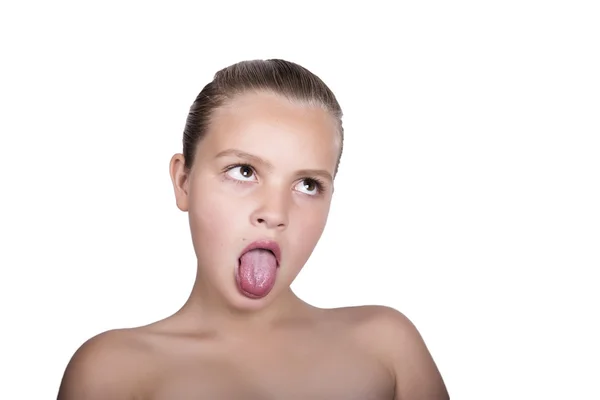 Güzellik Dudak Makyaj Detay. Temiz parlak deri ile sevimli model. dil gösteren ve farklı duygular ifade eder