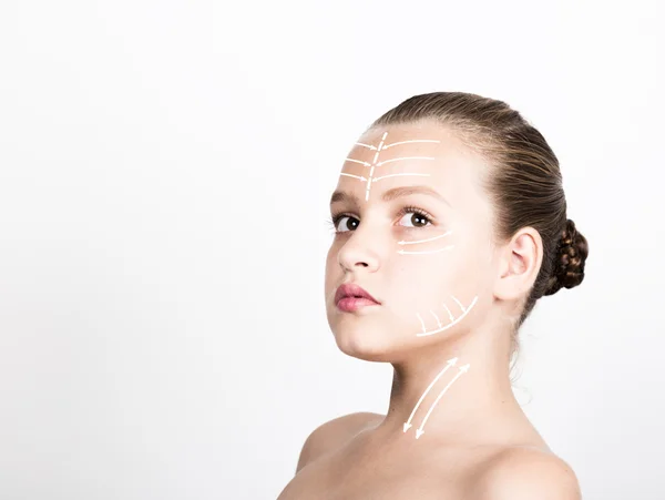 Krásu Lip make-up Detail. Roztomilý model s čistým lesklé kůže. vyjadřuje různé emoce — Stock fotografie