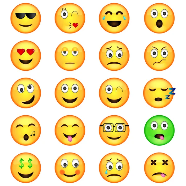 Σύνολο των Emoticons. Σύνολο Emoji. Μεμονωμένα διανυσματικά εικονογράφηση σε άσπρο φόντο — Διανυσματικό Αρχείο