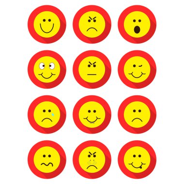 İfadeler kümesi. Emoji kümesi. Beyaz arka plan üzerinde vektör illüstrasyon izole. Emoji longshadow simgeler.