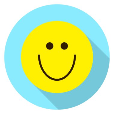 İfade gülen surat. Mutlu emoji. Beyaz arka plan üzerinde vektör illüstrasyon izole. Emoji longshadow simgesi.