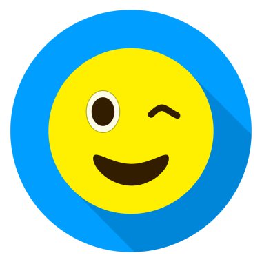 İfade wink yüz. Wink emoji. Beyaz arka plan üzerinde vektör illüstrasyon izole. Emoji longshadow simgesi.