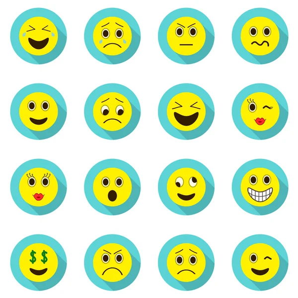 İfadeler kümesi. Emoji kümesi. Beyaz arka plan üzerinde vektör illüstrasyon izole. Emoji longshadow simgeler.