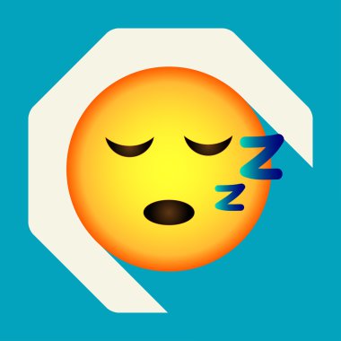 İfade uyku yüzü. Uykulu emoji. Arka plan üzerinde vektör illüstrasyon izole. Emoji longshadow simgesi.