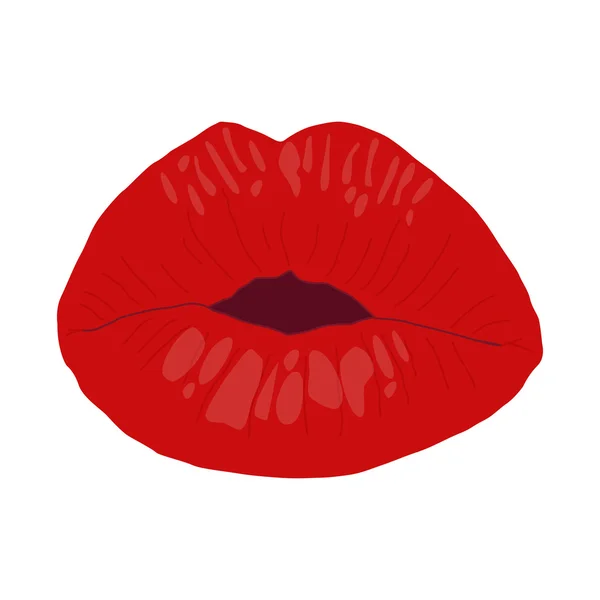 Red Lipstik Kiss. Ilustrasi vektor bibir wanita . - Stok Vektor