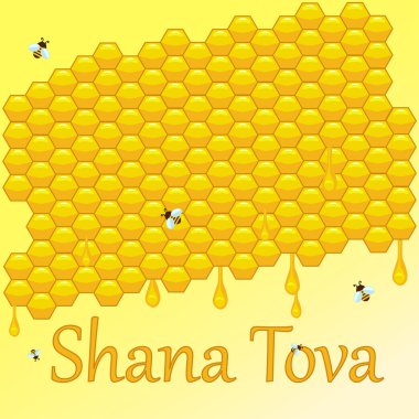 Rosh Hashanah tebrik kartı petek ile. Shana Tova ya da Yahudi yeni yıl sembol illüstrasyon vektör.