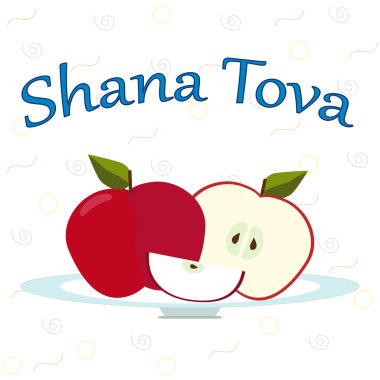 Rosh Hashanah tebrik kartı ile elma. Shana Tova ya da Yahudi yeni yıl sembol illüstrasyon vektör.