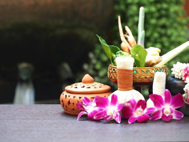 İpek kumaş, yumuşak ve select odak ile alternatif tıp ve gevşeme Thai Spa Tema için topu ve bitkisel maddeler doğal Spa maddeler bitkisel sıkıştırmak